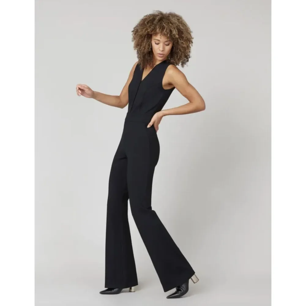 Spanx The Perfect Sleeveless Jumpsuit Black Wide Leg Flair Tall Medium - Picture 1 of 10